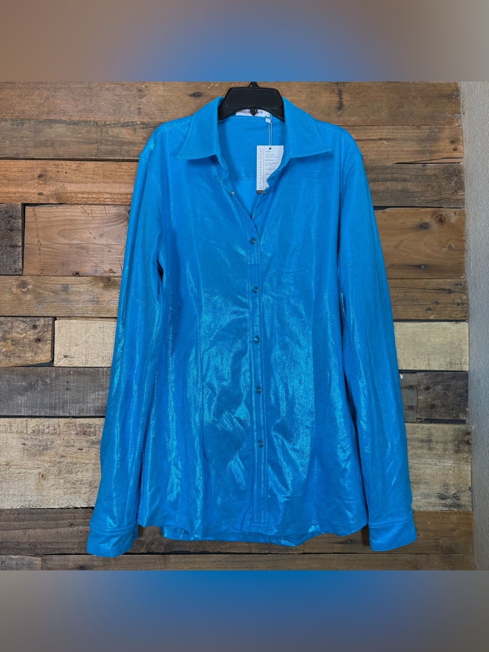 Ranch Dress’n CAPRI SPARKLE PERFORMANCE RODEO SHIRT Turquoise Blue Western NWT